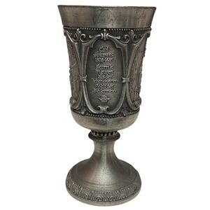 Vintage German Pewter Mini Goblet 3" Zinn Gothic City Scene Chalice Souvenir